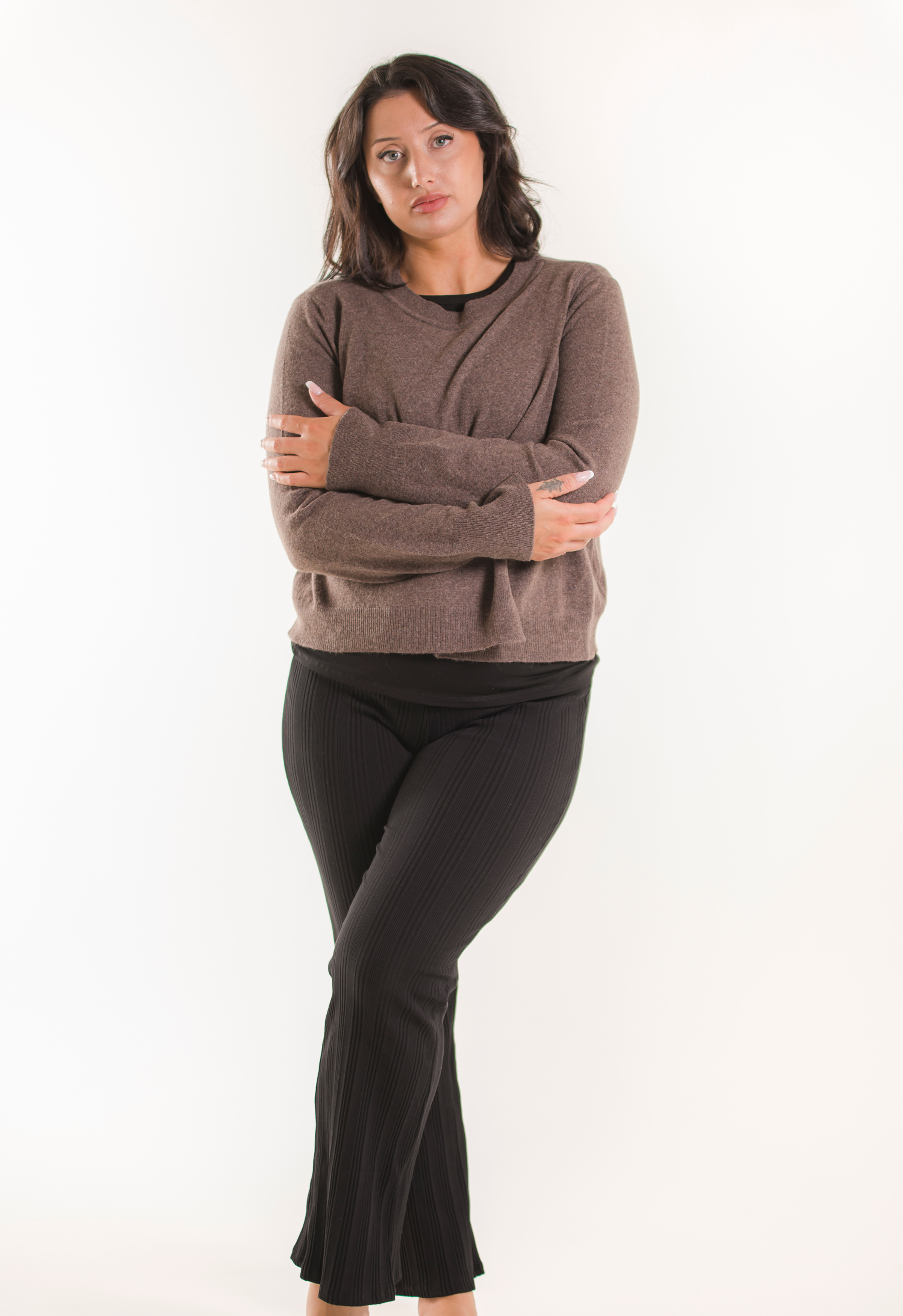 Knitted nursing sweater - Brown Grey Melange